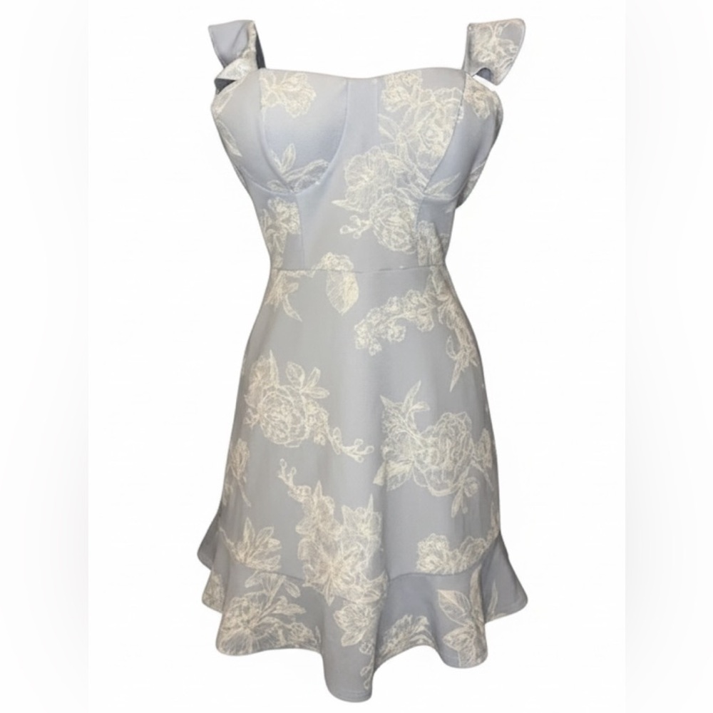 Material Girl Blue Floral Jacquard Ruffle Mini Dress Size Small